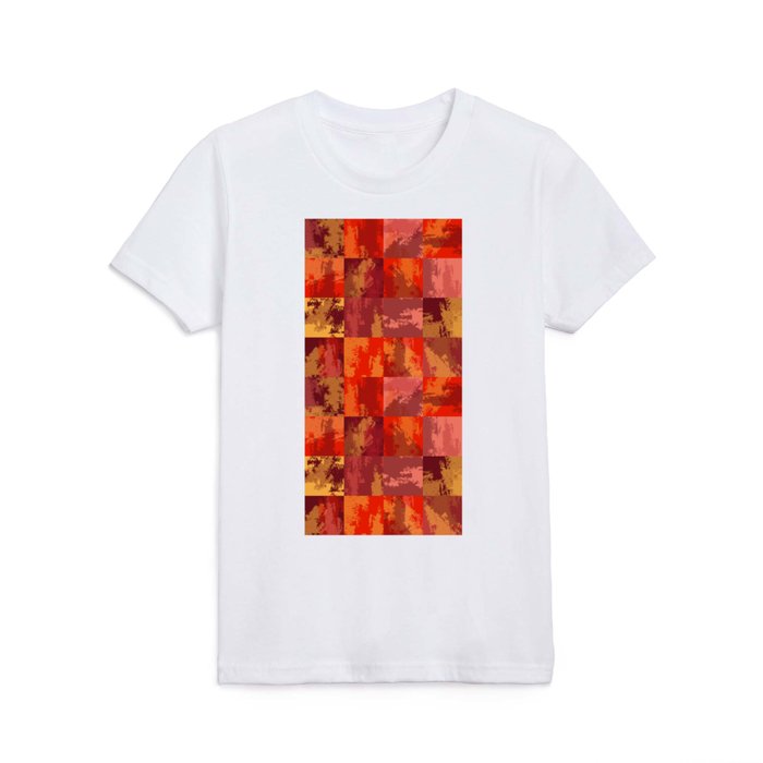 Watercolor Abstract Squares Red Yellow Checkerboard Kids T Shirt