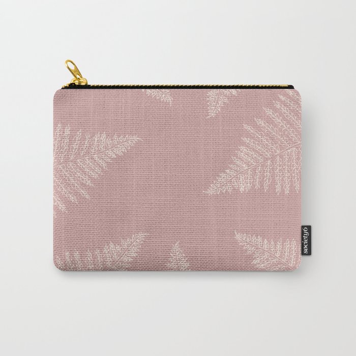 Hand Drawn Fern Leaf Pink and White Carry-All Pouch