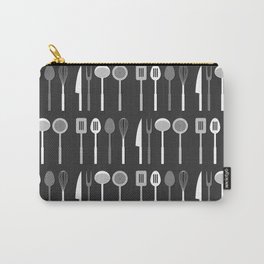 Kitchen Utensil Silhouettes Monochrome Carry-All Pouch | Spoons, Spatula, Silhouettes, Kitchenutensils, Fishslice, Skimmer, Kitchenequipment, Ladle, Forks, Knife 