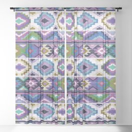 Purple geometric aztec pattern colorful decoration mexican clothes ethnic boho chic Sheer Curtain