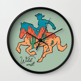 Western Theme, A Cowboy On Horse Illustration Wall Clock