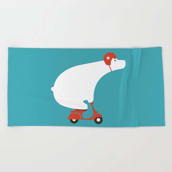 Polar bear on scooter Beach Towel