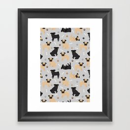 Pug Dogs Pattern Gray Framed Art Print