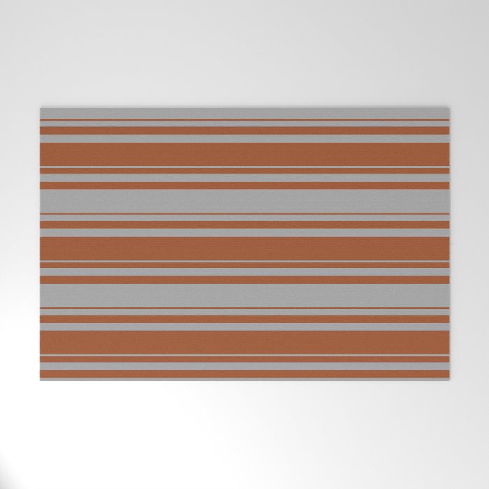 Sienna & Dark Gray Colored Stripes Pattern Welcome Mat