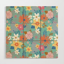 Spring flowers | Teal | Orange | Yellow | Mother's Day gift | Wood Wall Art