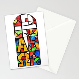 Qubism, Alpha, Omega, stained glass, abstract, square, revelation, bible, Jesus, Christ Stationery Cards
