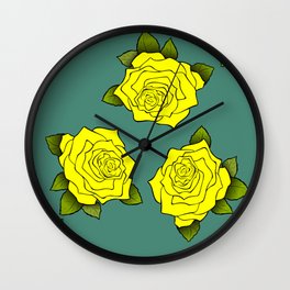 Yellow Roses Pattern in Alexandrite Color Background Wall Clock | Pattern, Juneflower, Rosepattern, Yellowrose, Roses, Alexandritecolor, Graphicdesign, Birthflower, Junecolor, Junebirthstone 