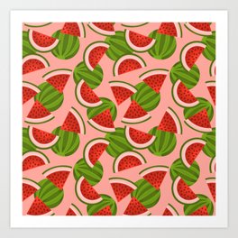 Watermelon Pattern on Pink Art Print