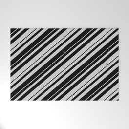 [ Thumbnail: Black & Light Grey Colored Pattern of Stripes Welcome Mat ]