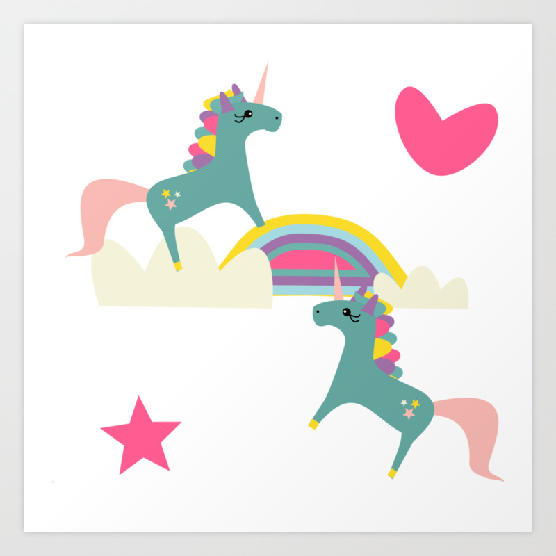 Cute Unicorn Rainbow White Art Print By Susycosta Society6