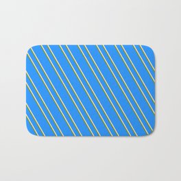 [ Thumbnail: Blue, Bisque & Green Colored Lines/Stripes Pattern Bath Mat ]