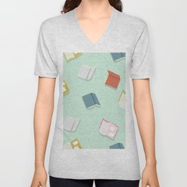 Colorful Books Vector Pattern V Neck T Shirt