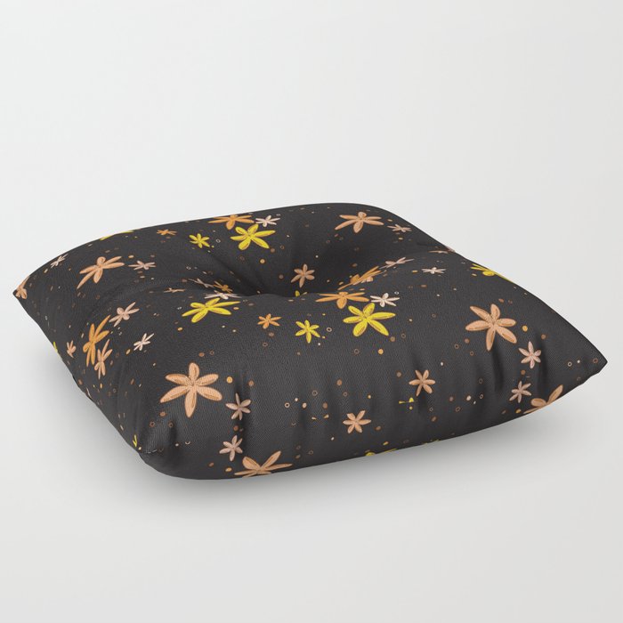 Orange and yellow flowers and dots pattern  Floor Pillow