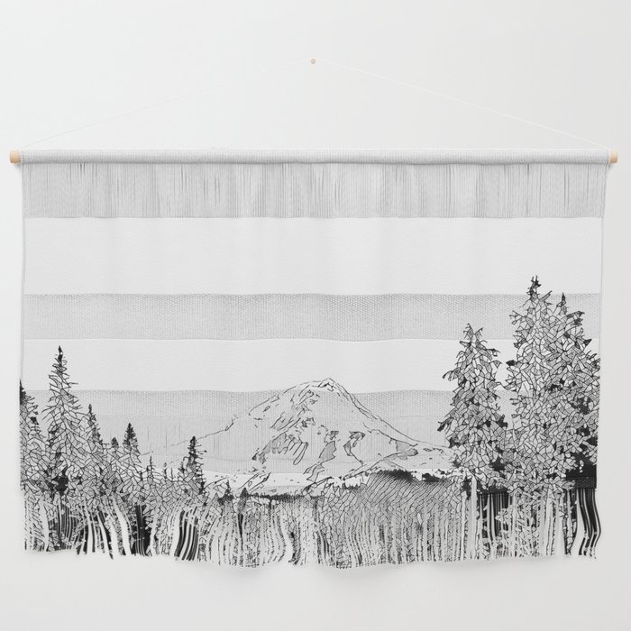 Mount Hood Oregon Black & White Sketch Wall Hanging