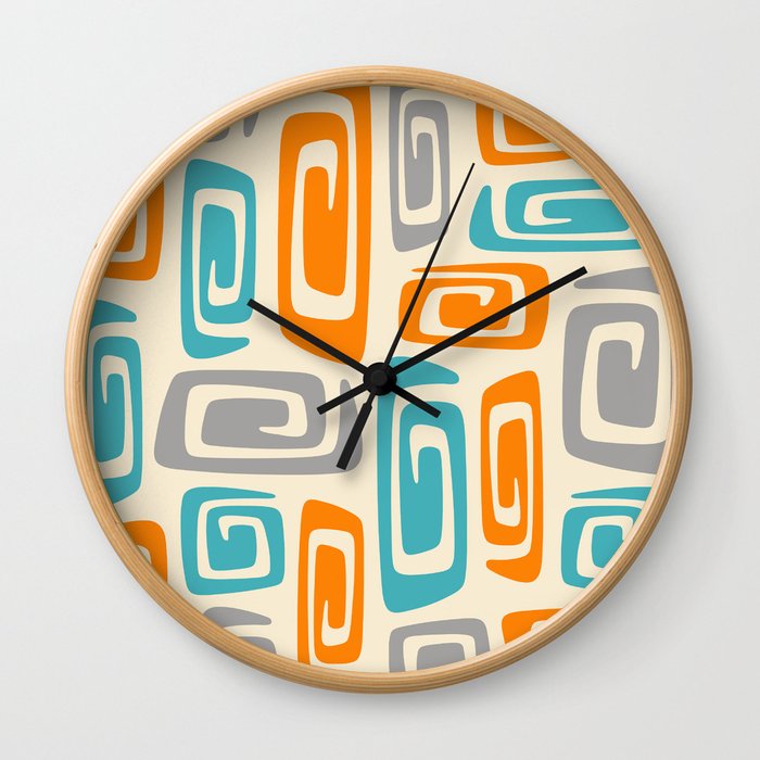 Mid Century Modern Cosmic Abstract 740 Orange Blue and Gray Wall Clock
