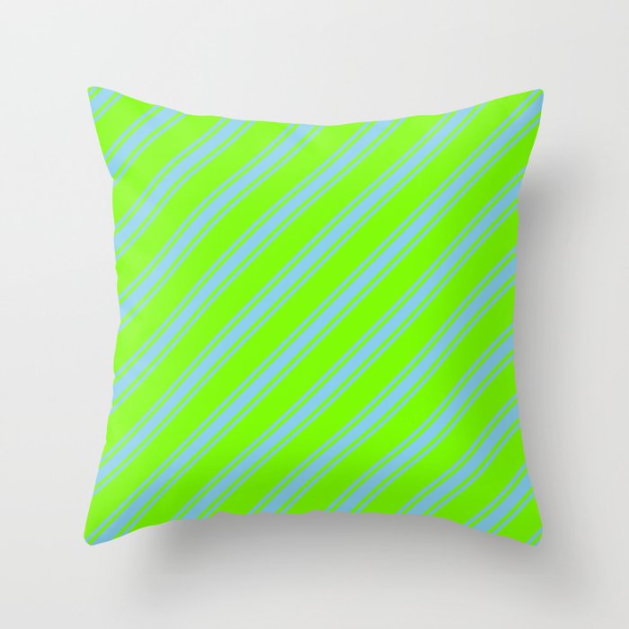 Green & Sky Blue Colored Stripes/Lines Pattern Throw Pillow