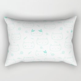 Seafoam Doodle Kitten Faces Pattern Rectangular Pillow