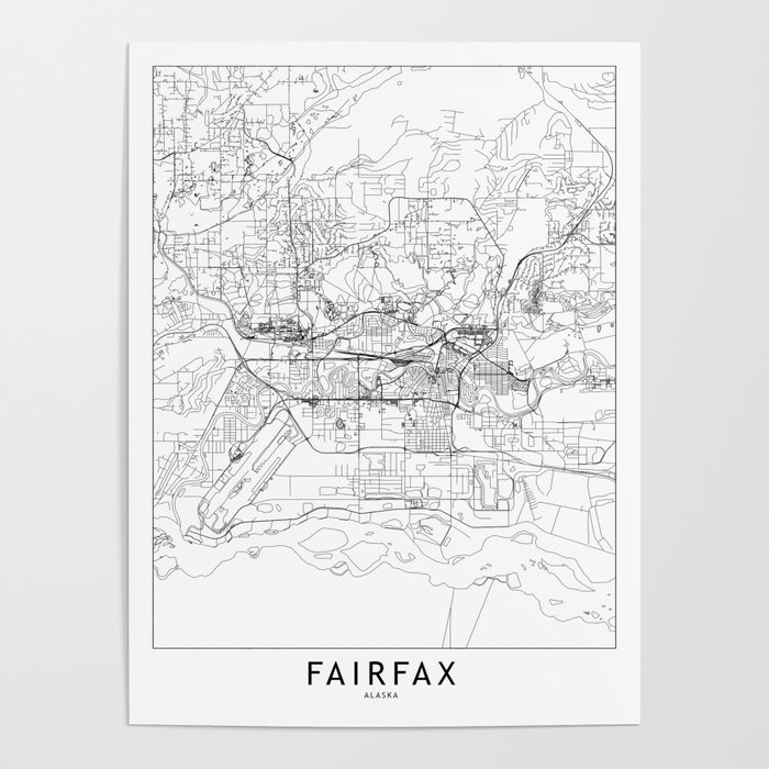 Fairfax White Map Poster