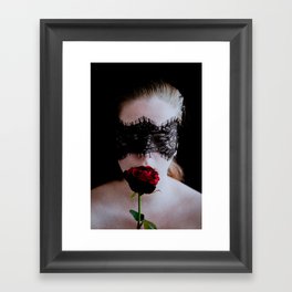 Blindfold Woman with Red Lip Rose Flower | Digital Fine Art Photo Print | Portrait Photography  Framed Art Print