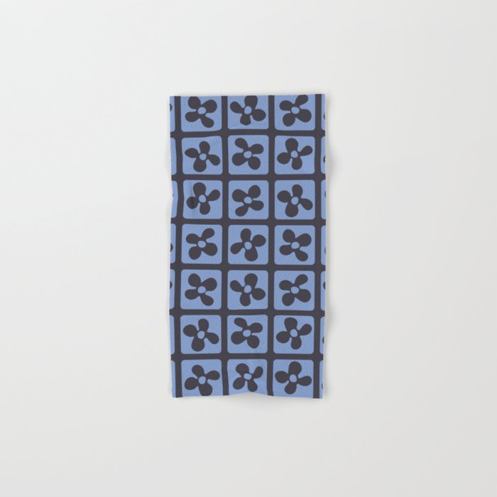 Retro Flowers Pattern - Blue Black Hand & Bath Towel