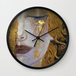 Freya's Tears - Starry Night (Golden Tears) portrait painting by Gustav Klimt Wall Clock