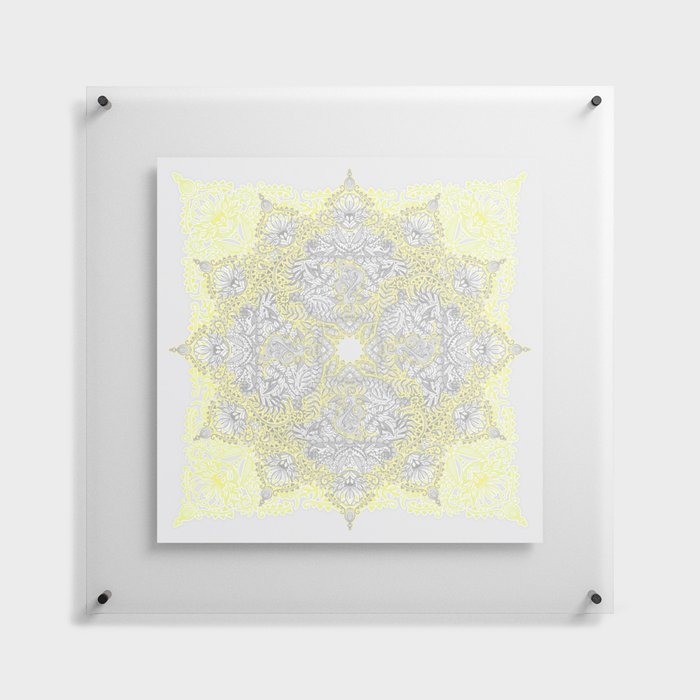Sunny Doodle Mandala in Yellow & Grey Floating Acrylic Print