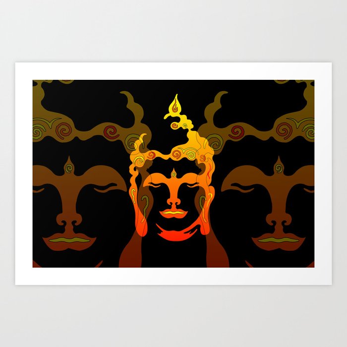 Illustration Buddha Head orange black design Art Print