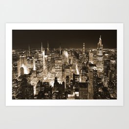 New York City Night | Sepia Photography Art Print