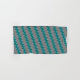 [ Thumbnail: Gray and Teal Colored Stripes/Lines Pattern Hand & Bath Towel ]