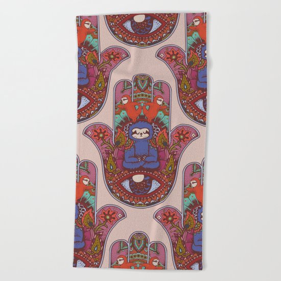 Hamsa Sloth Beach Towel