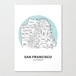 San Francisco Neighborhood Map Canvas Print