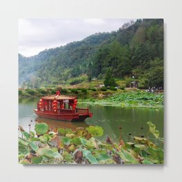 China Photography - Red Boat Traveling Up The River Metal Print