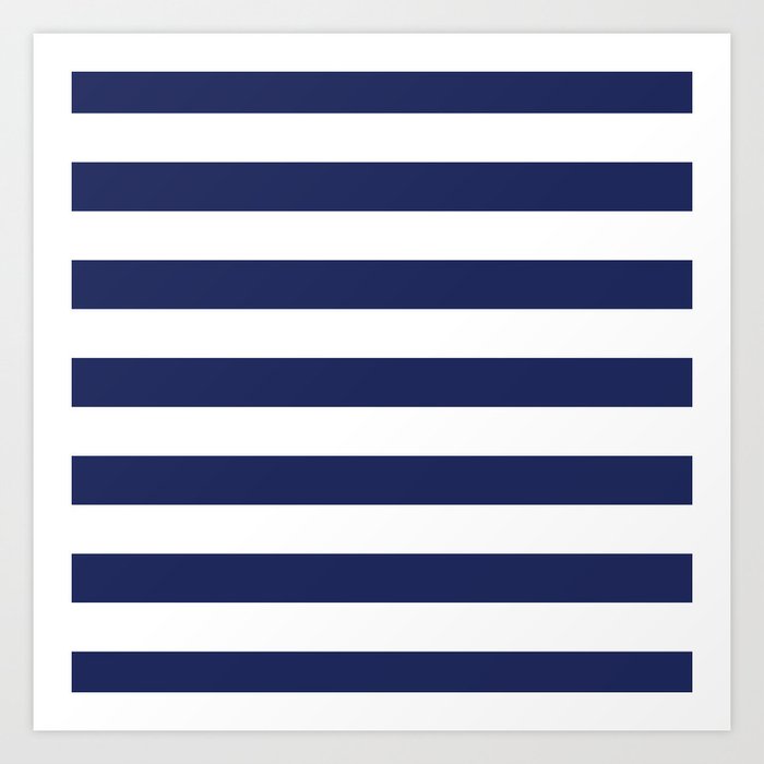 Navy Blue and White Stripes Art Print