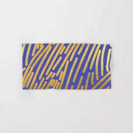 Indigo Blue Gold colored abstract lines pattern Hand & Bath Towel