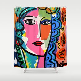 French Portrait Colorful Woman Fauvism by Emmanuel Signorino Shower Curtain