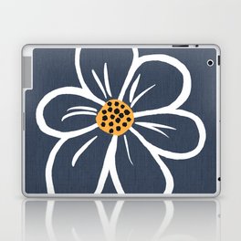 Modern Big White Daisy Flower On Navy Blue Laptop Skin