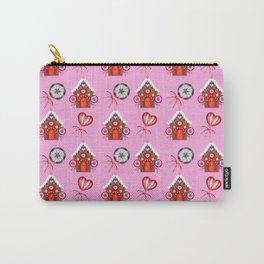 gingerbread houses, candy lollipops. Retro vintage cozy baby pink Christmas pattern Carry-All Pouch