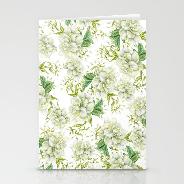 Elegant white green hand painted watercolor floral Stationery Cards