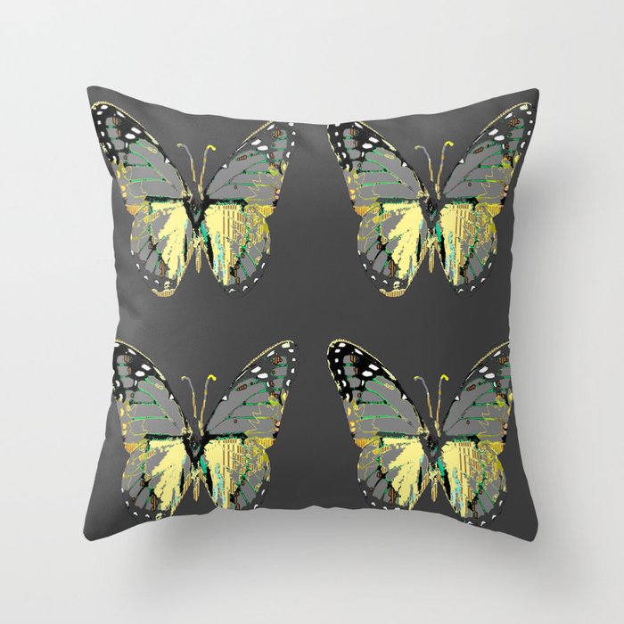 Charcoal Grey Western Style Butterflies Throw Pillow By Sharlesart