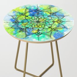 Yellow Green Blue Mandala - Paint Splatter Ray Design  Side Table