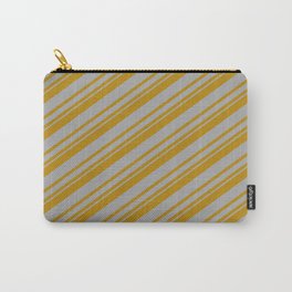 [ Thumbnail: Dark Goldenrod & Dark Grey Colored Stripes/Lines Pattern Carry-All Pouch ]