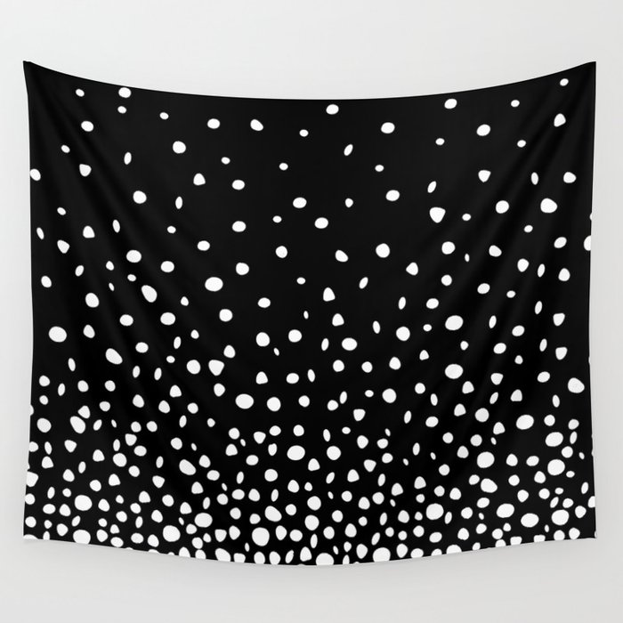 White Polka Dot Rain on Black Wall Tapestry