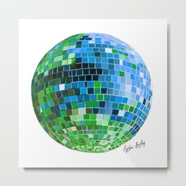 Disco ball blue green- white/transparent background Metal Print