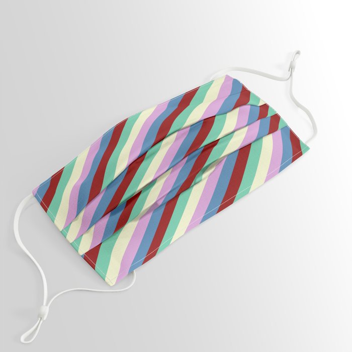 Colorful Blue, Dark Red, Aquamarine, Light Yellow, and Plum Colored Pattern of Stripes Face Mask