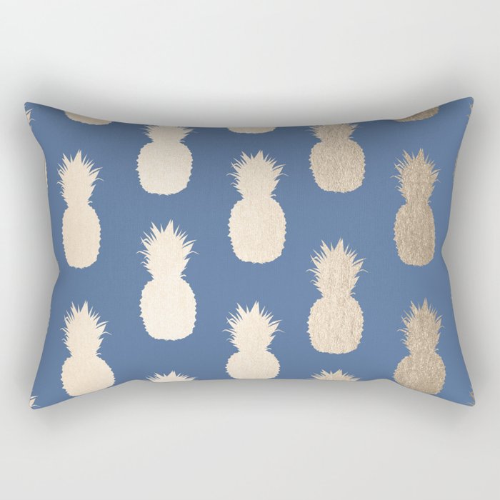 Gold Pineapples on Aegean Blue Rectangular Pillow