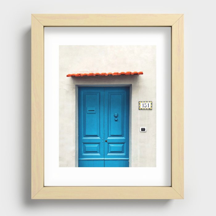 Doors of Positano, Italy - Blue Vertical Recessed Framed Print