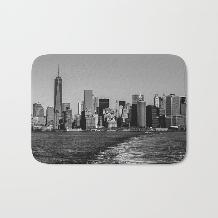New York City Manhattan skyline black and white Bath Mat