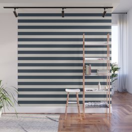 Stripes (wide) - Naval Blue + Alabaster White Wall Mural