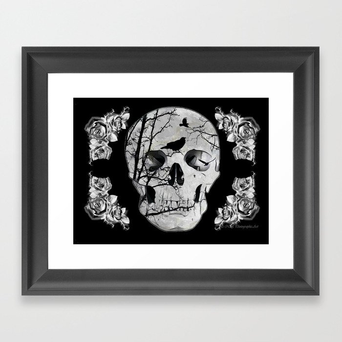 Gothic Skull Crow Rose A353 Framed Art Print