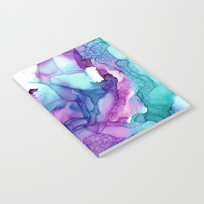 Pink Purple Blue Tie Dye Wave 32722 Abstract Alcohol Ink Painting by Herzart Notebook